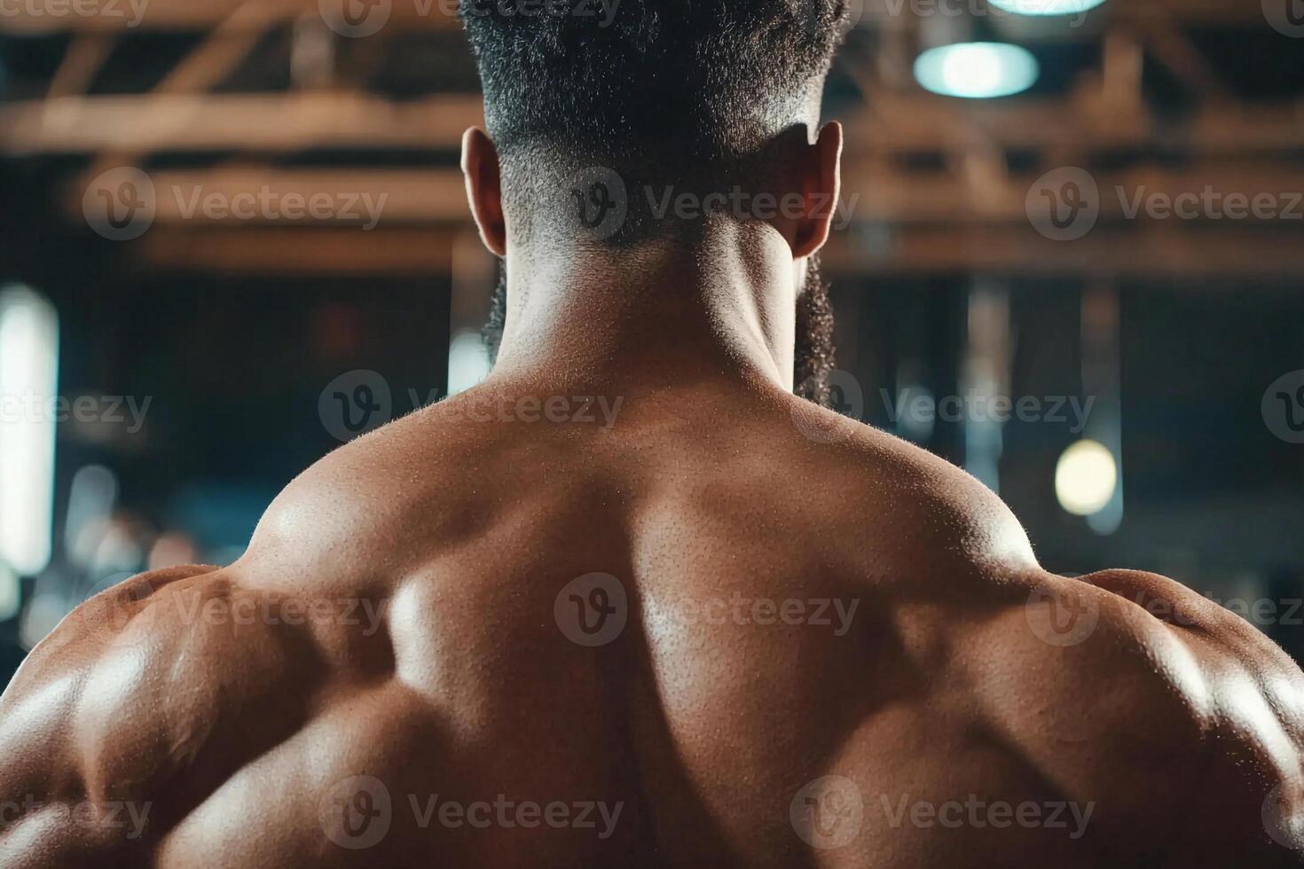 The back of a man with a muscular body photo
