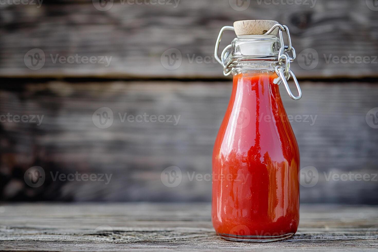 A bottle of ketchup sitting on a table photo