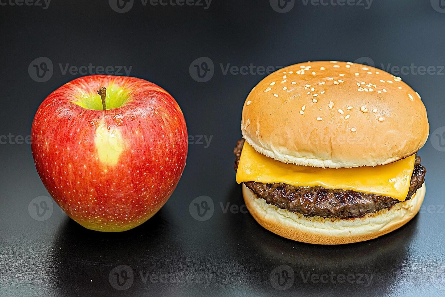 A hamburger and an apple photo