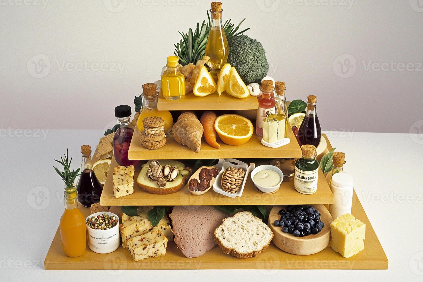 A pyramid of food with various items on it photo