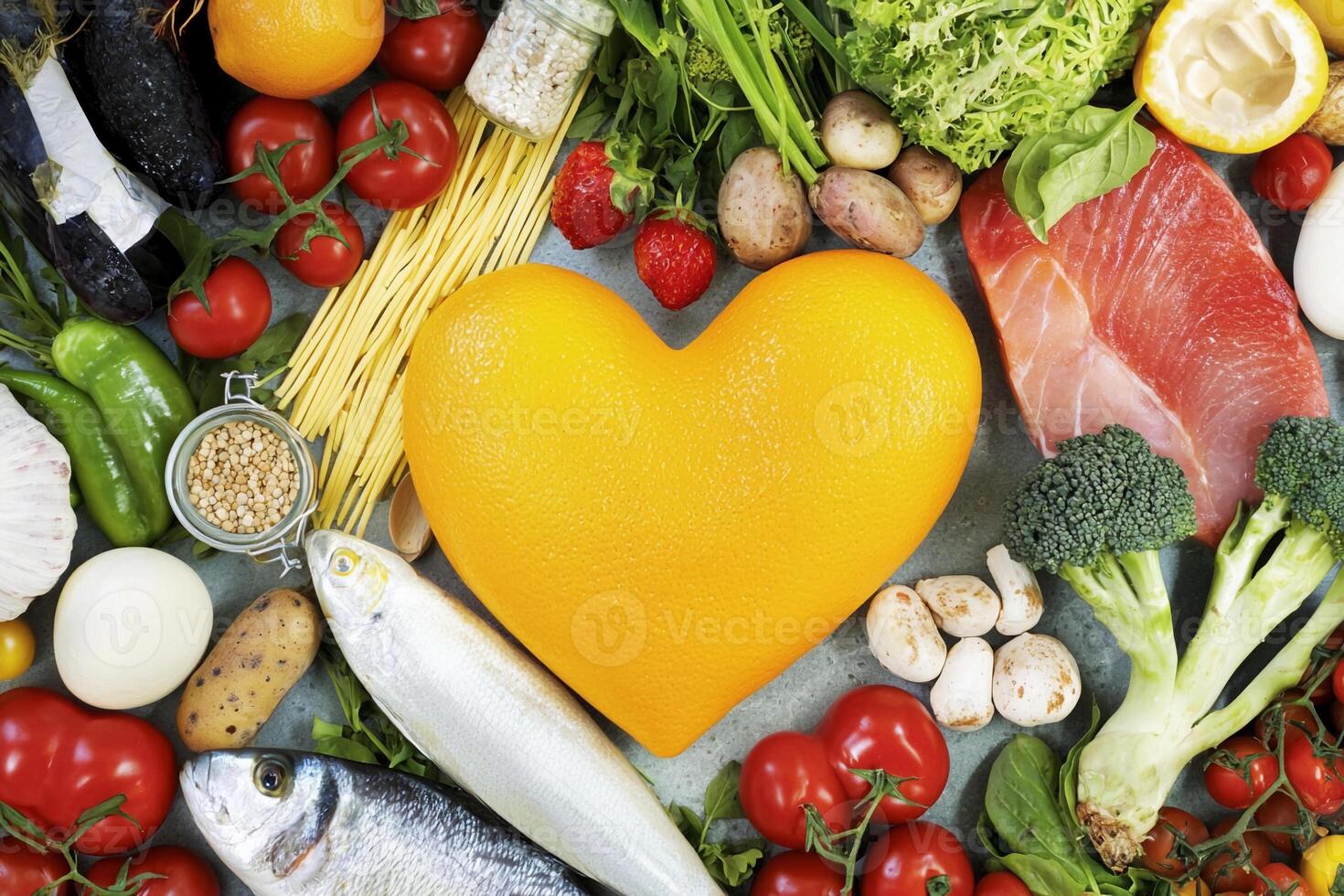 Heart shaped food and vegetables photo