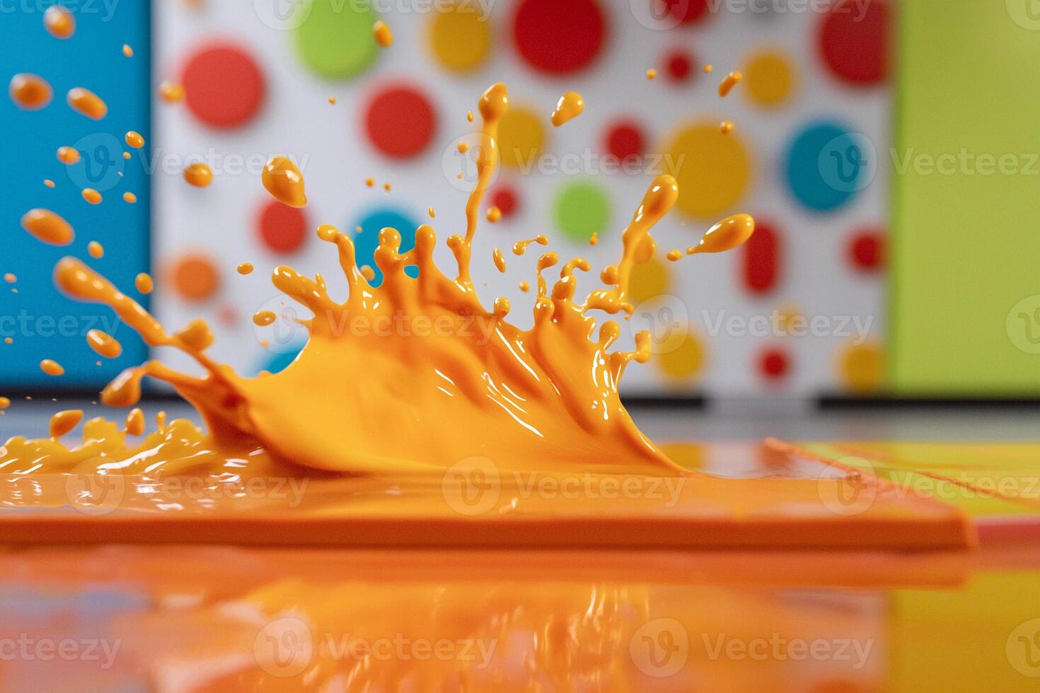 Orange liquid splashing on a table photo