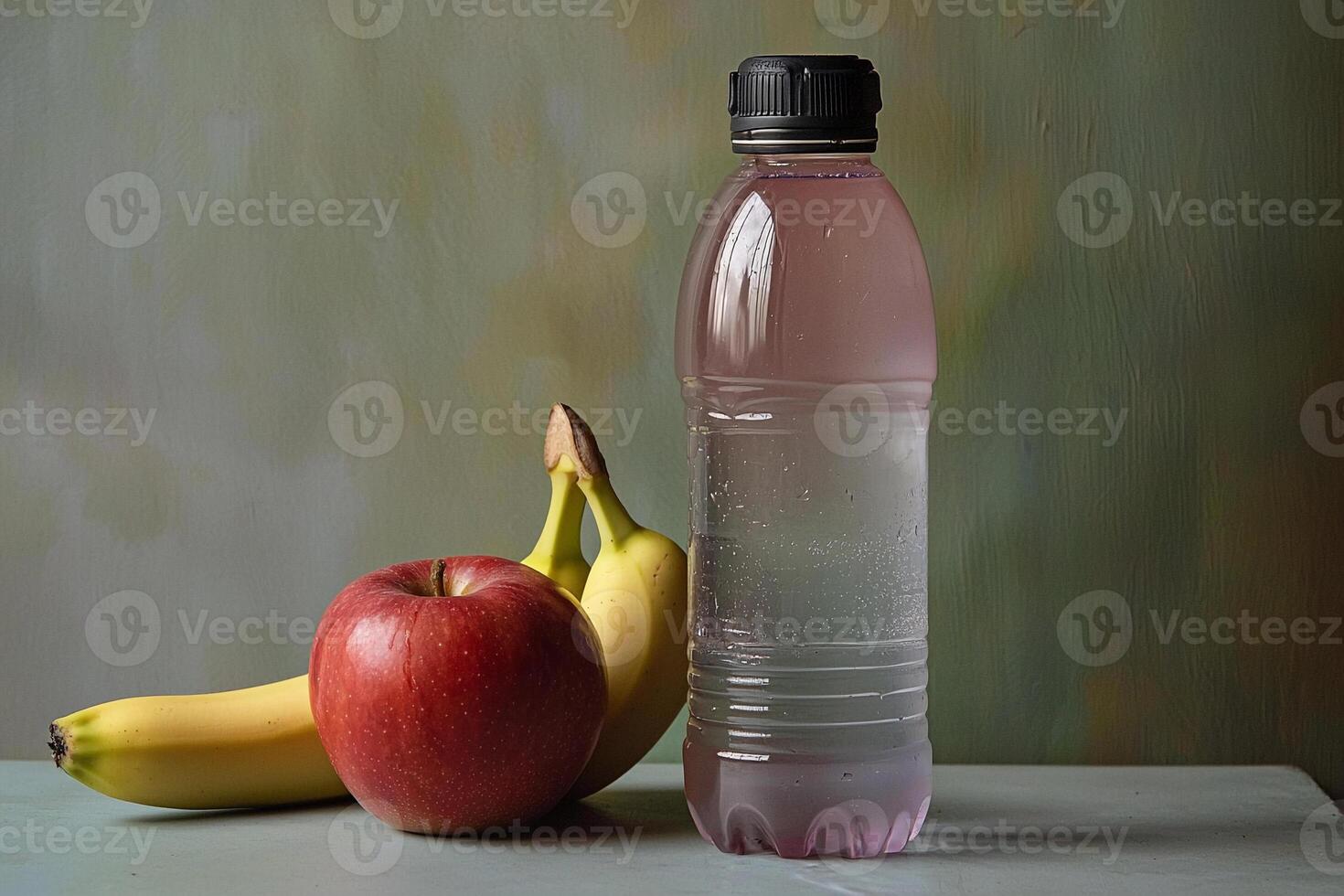 A bottle of water and a banana photo