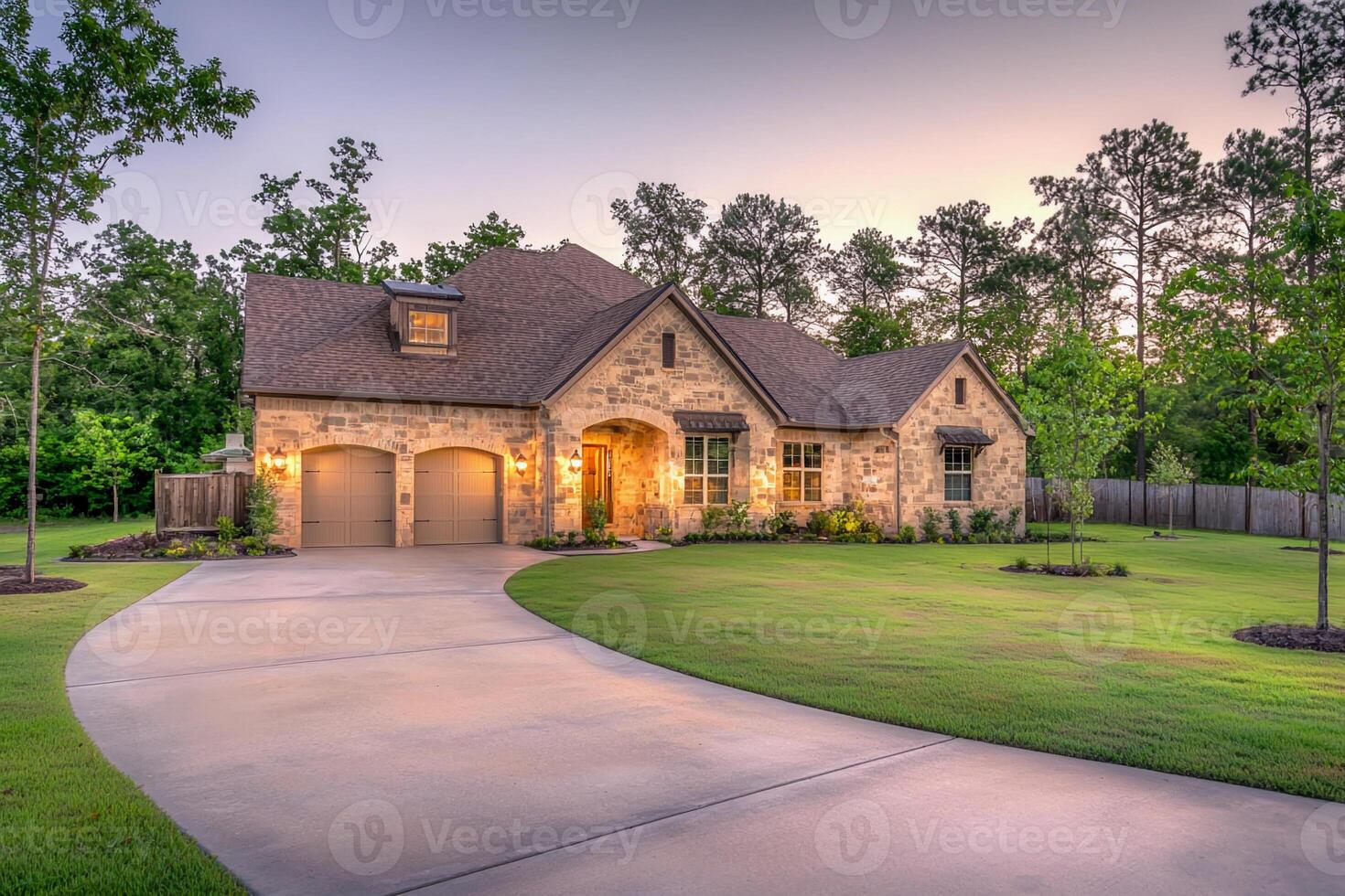 A beautiful home with a driveway and a large yard photo