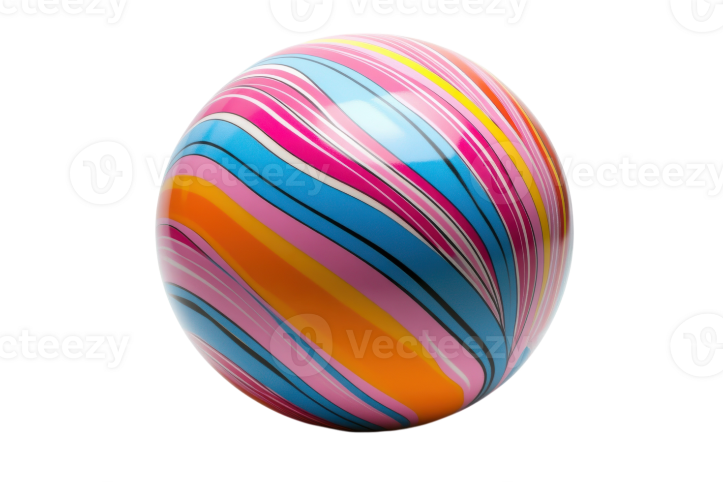 Colorful marble ball with vibrant swirling patterns in shades of pink, blue, orange, and yellow png