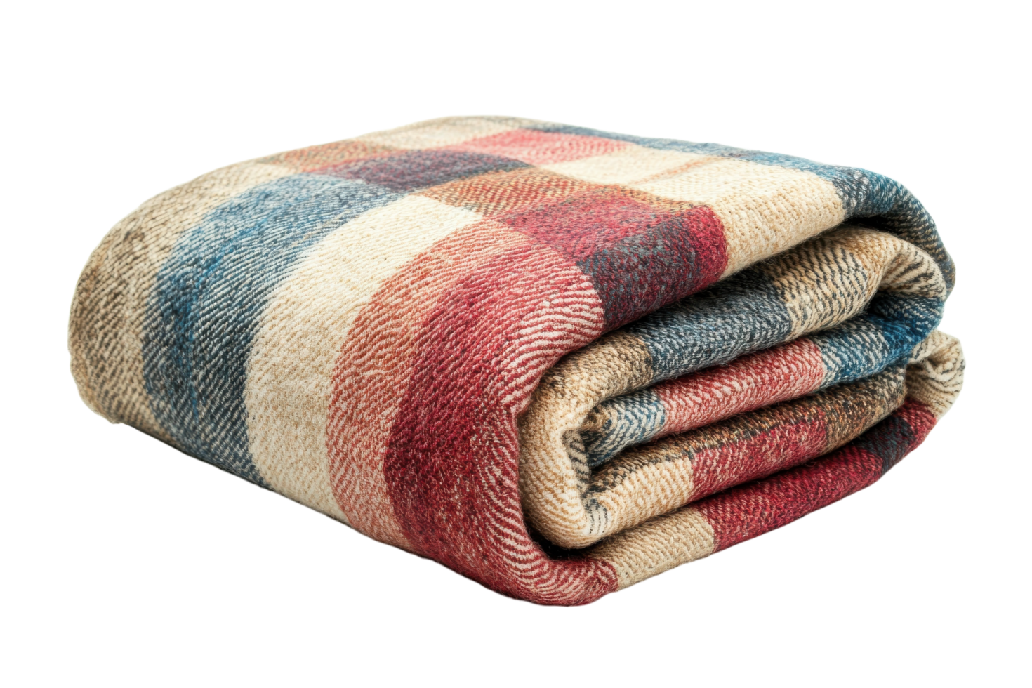 Cozy plaid blanket folded neatly on display in a warm, inviting interior setting for autumn evenings png