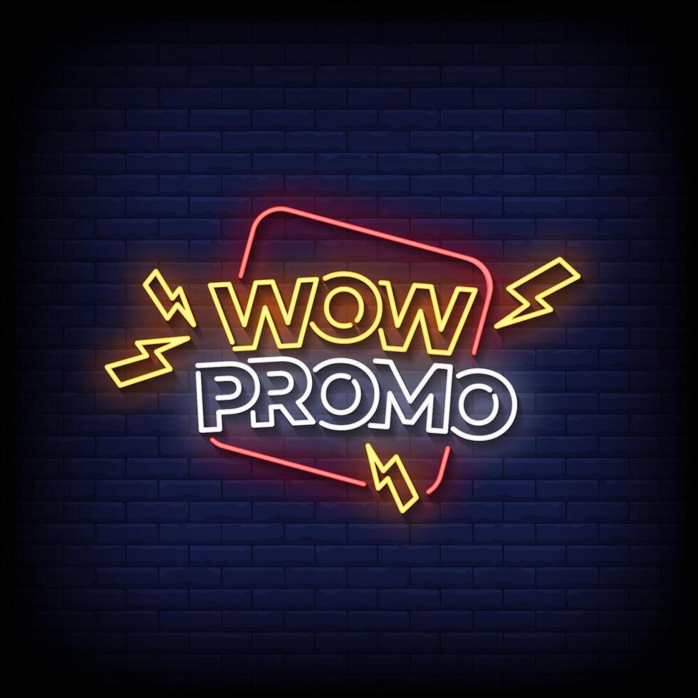 wow promo neon sign style with brick wall background vector