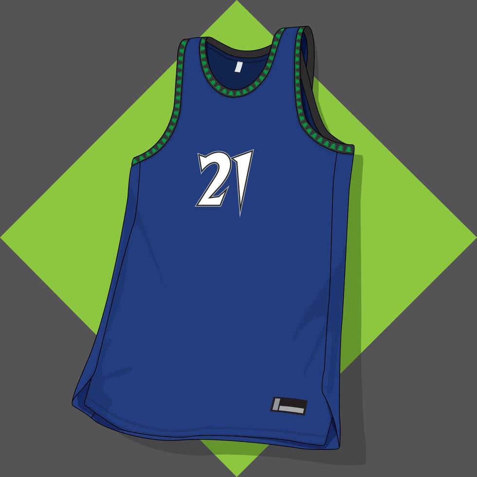 front view basketball jersey in dark blue and green gray background vector