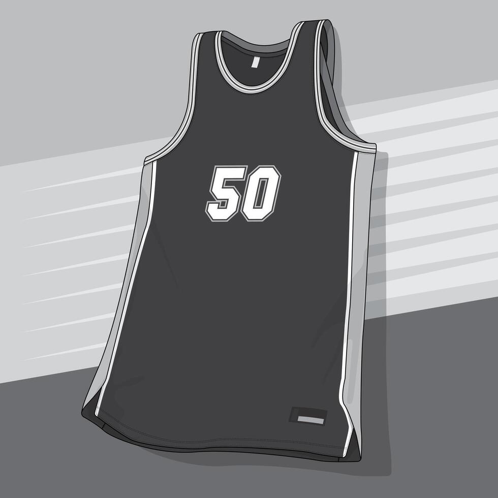 black and white basketball jersey front view vector