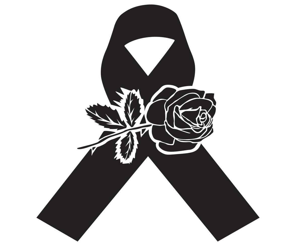 Ribbon silhouette breast cancer awareness and elegant rose decoration vector