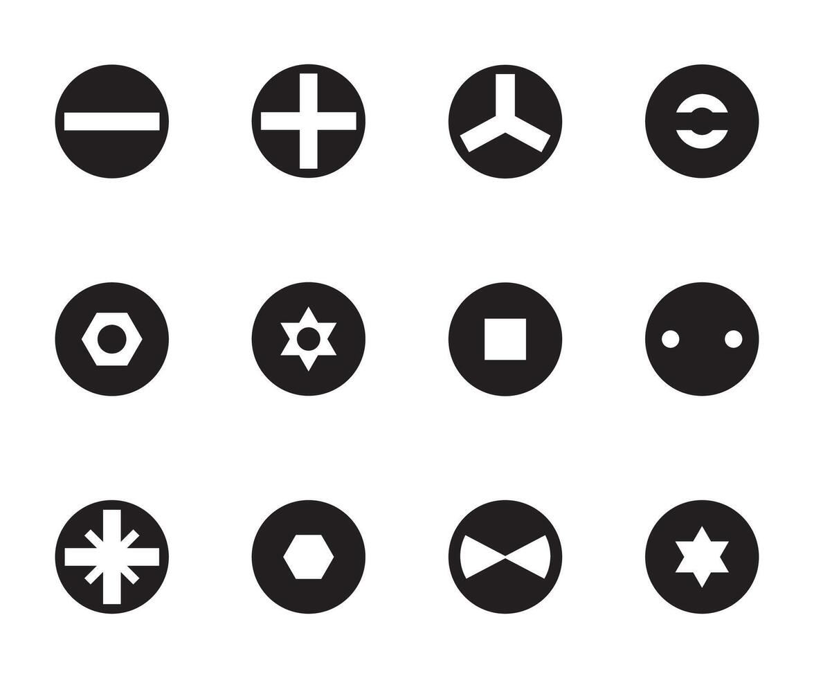 Screw head types icon set screwdriver bit collection vector