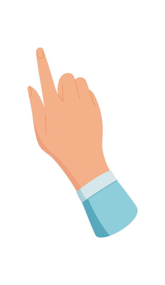 Hand performs a touch gesture on a mobile application. Finger interacts with smartphone icon. Gesture indicates digital communication, flat design, suitable for technology and user interface needs. vector