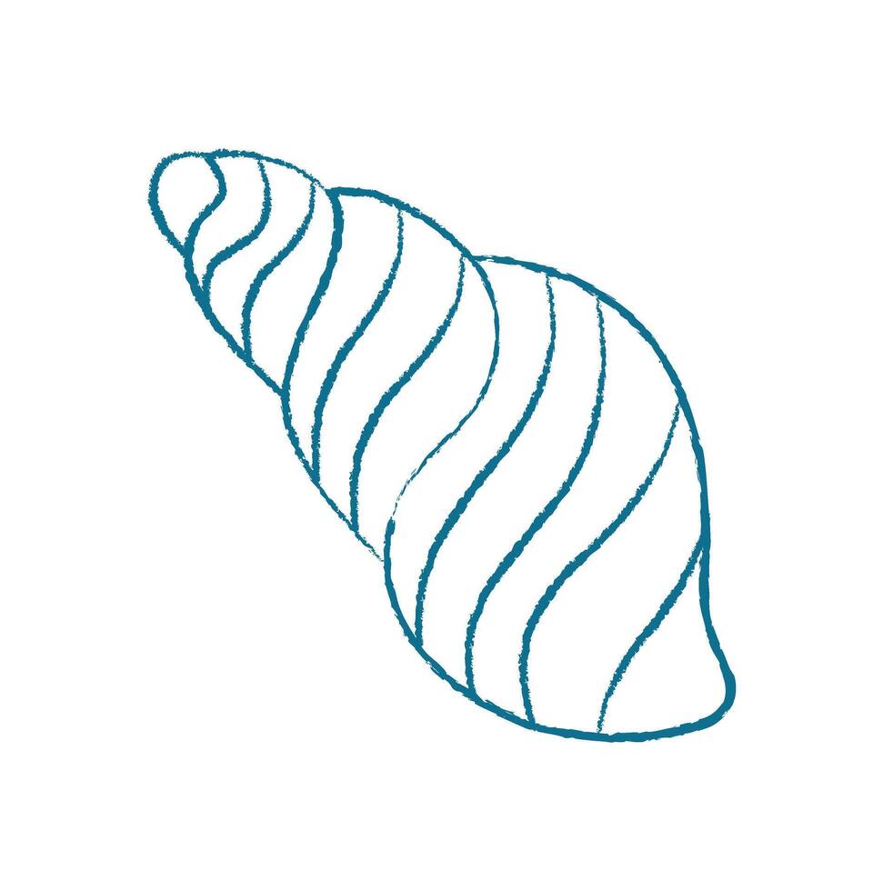 Chalk seashell doodle. Crayon marine shell sketch. Aquatic creature in ocean, flat texture style, suitable for summer backgrounds or educational materials. vector