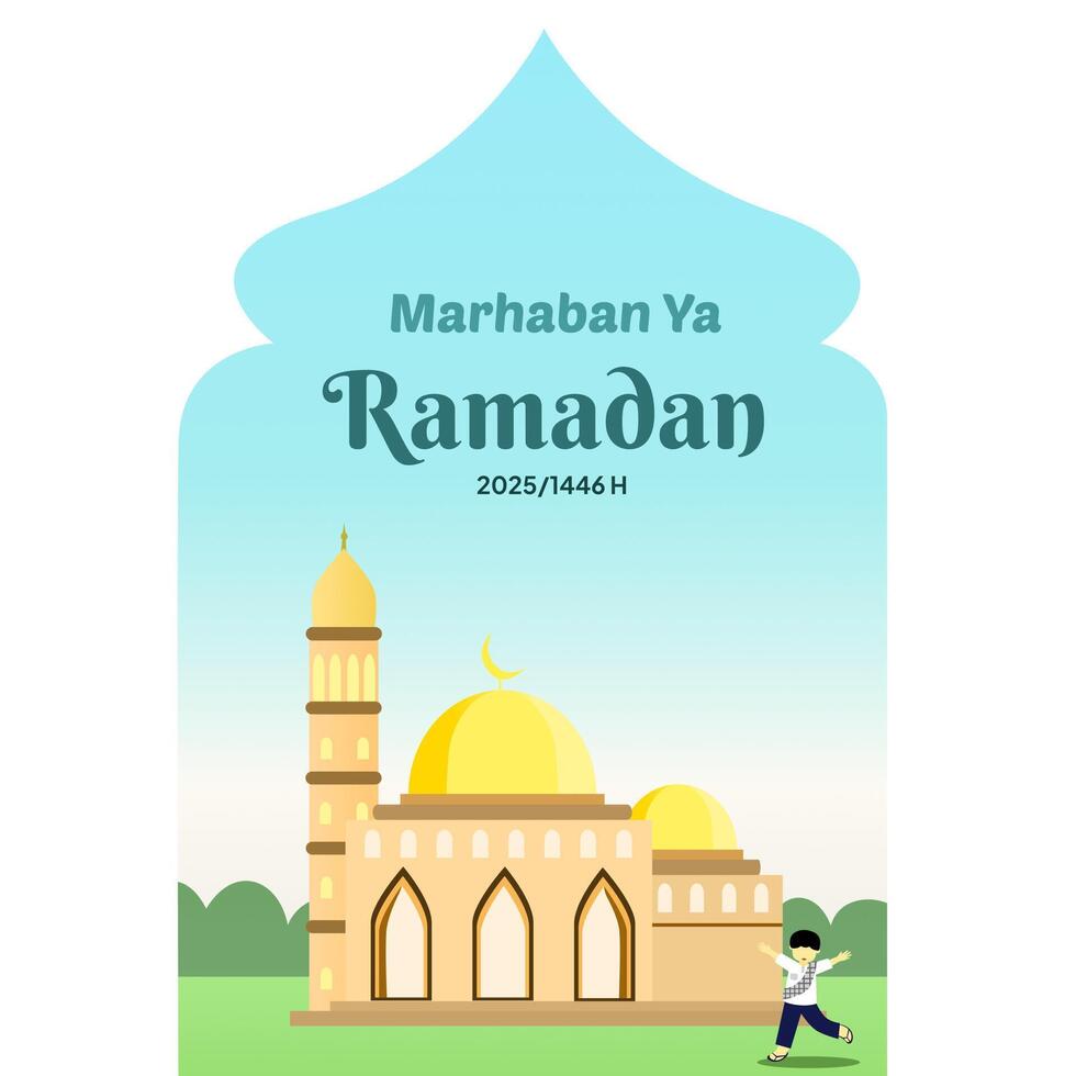Marhaban Ya Ramadan 2025 Greeting illustration vector