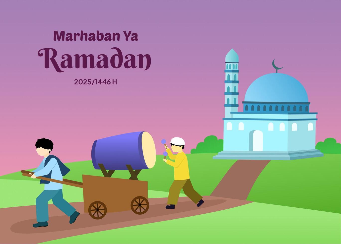 Simple Banner Ramadan Greeting Marhaban Ya Ramadhan 2025 vector