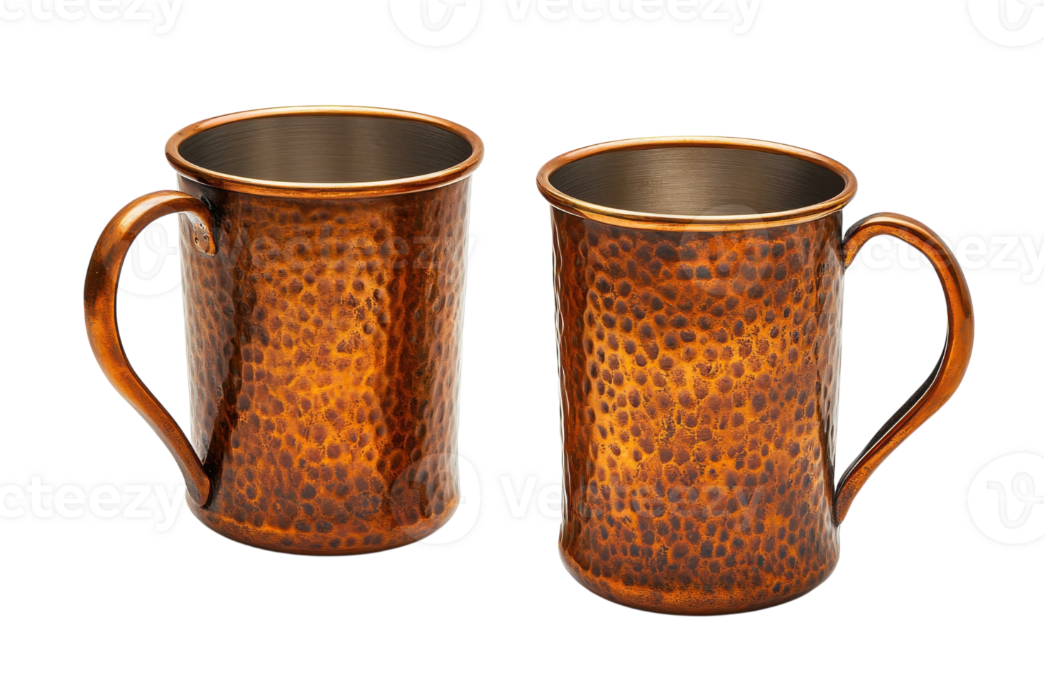 Unique handcrafted copper mugs with a hammered texture perfect for beverages in any setting png