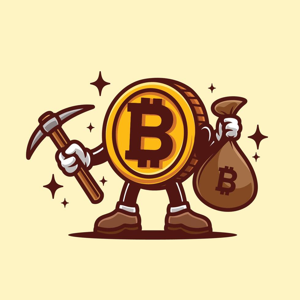 Minning Gold Coin Retro Character vector