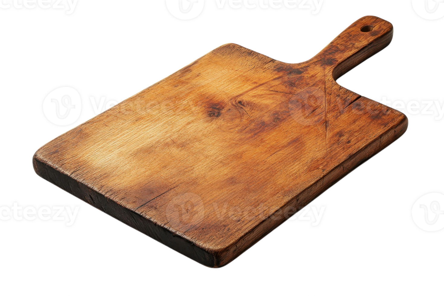Wooden cutting board resting on a plain background for kitchen use and food preparation activities png