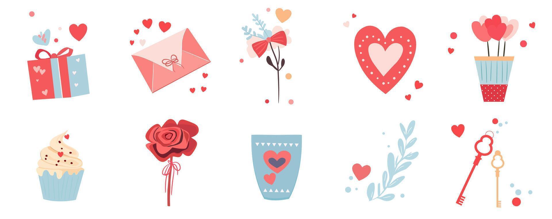 Set of Valentines day elements icons design vector