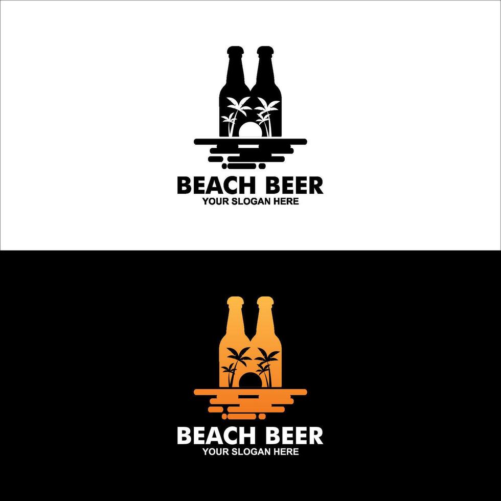 Design of beer with beach sand illustration perfect for beach cafe logo and beach party event vector