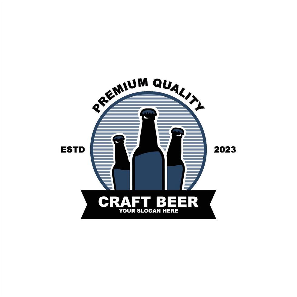 Craft beer logo. craft beer icon with a bottle, hop and barley decoration. Vintage engraved emblem for pub or bar. vector