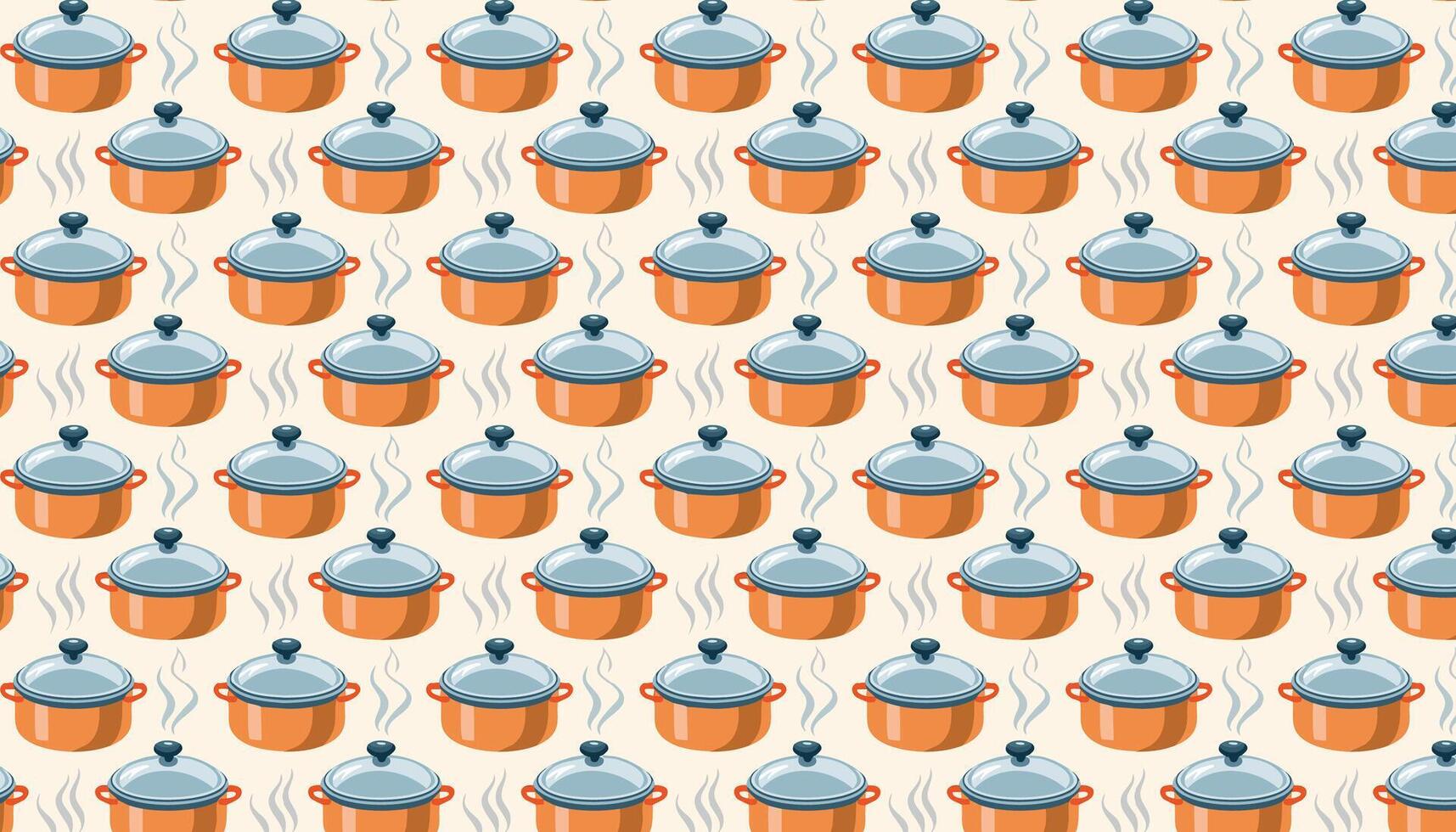Pattern with steamer pots and pans on a beige background vector