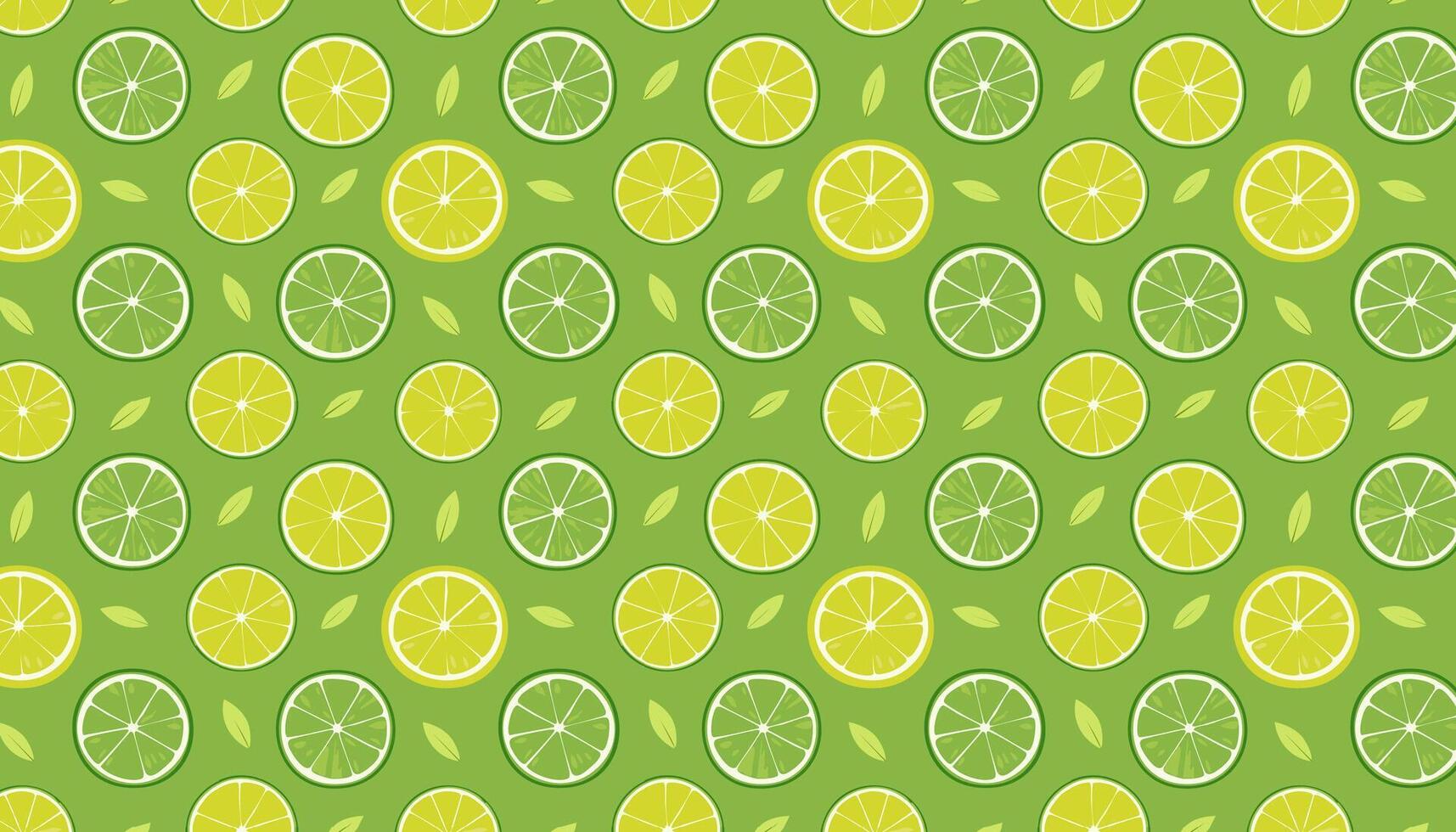 Citrus pattern with lemon and lime slices on green background vector