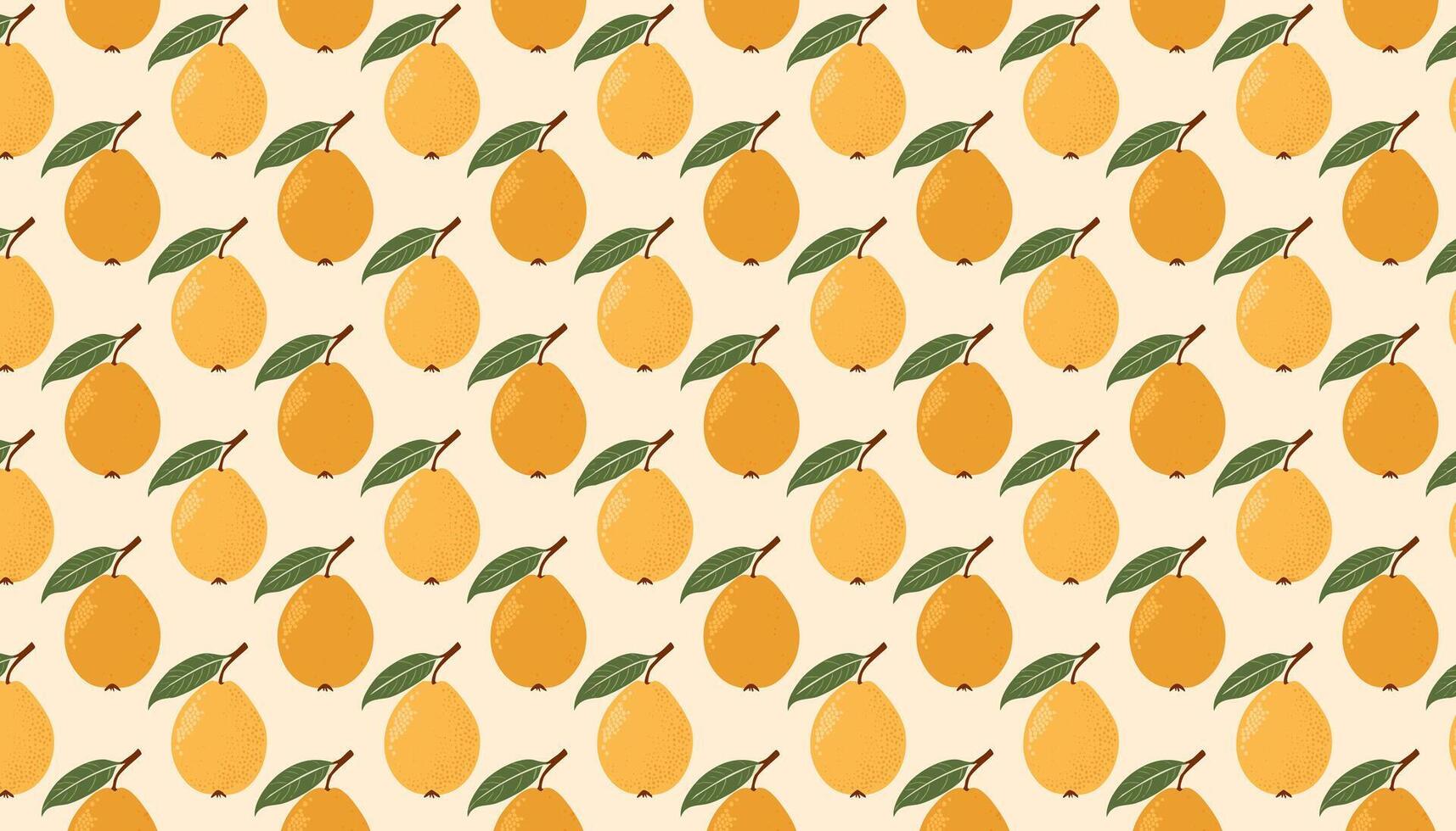 Pattern with ripe loquats on beige background. vector