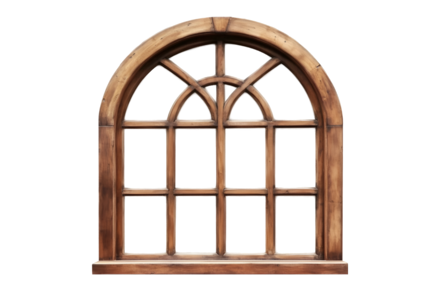 Wooden arched window isolated on a transparent background png