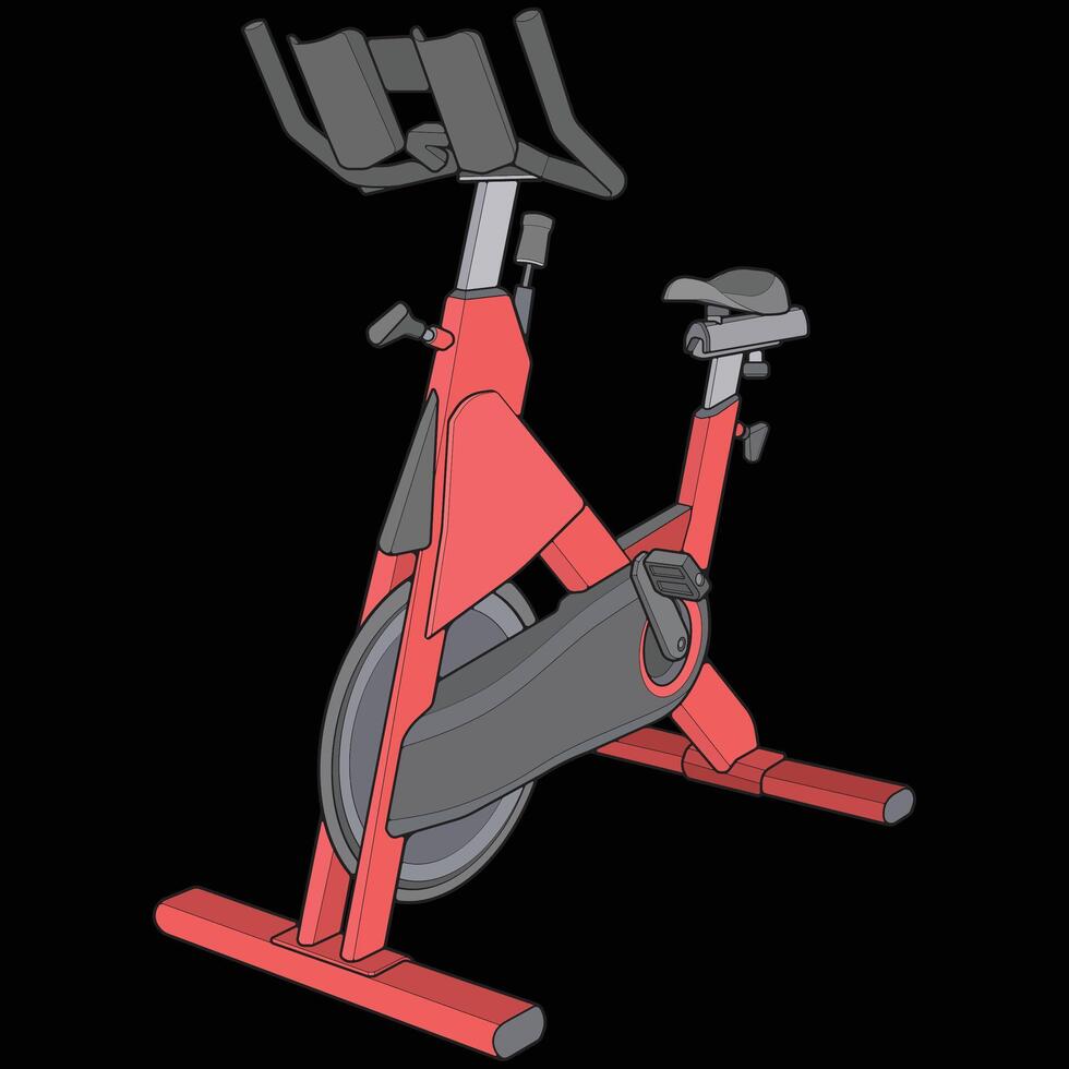 Static bike. Fitness, cardio, and muscle building machines, equipments set at gym. Workout and training concept. illustration with black background. vector