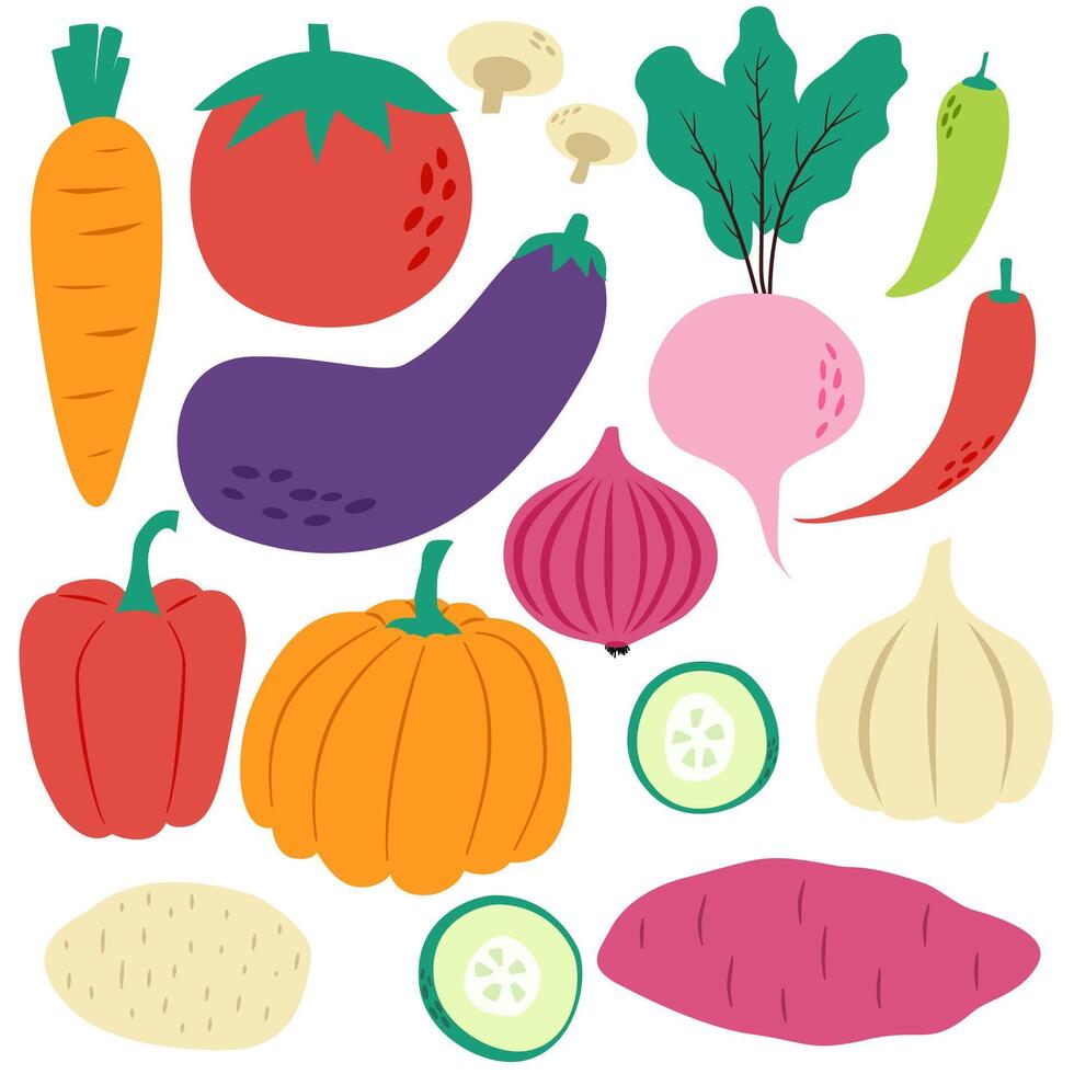 Hand Drawn Vegetable Collection on White Background. Fresh Organic Vegetables Hand Drawn Illustration Set. Hand Drawn Vegetables for Vegan Lifestyle Concepts. vector