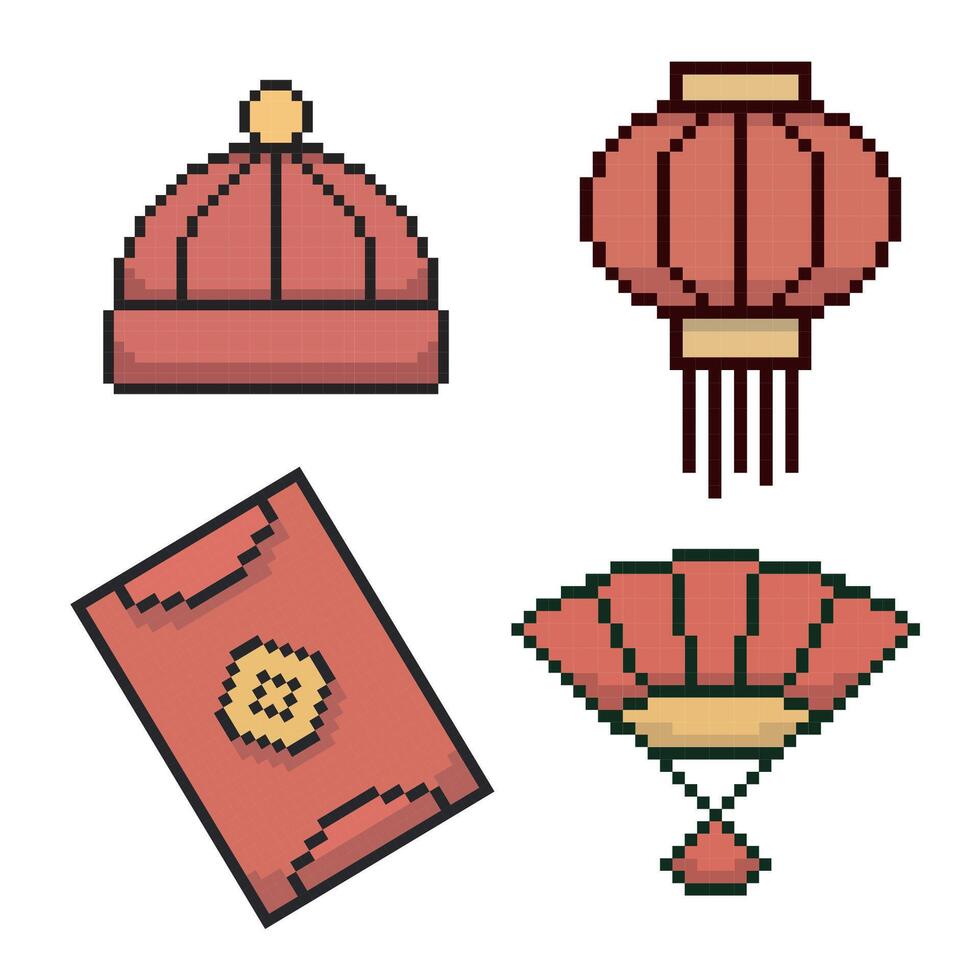 pixel art set chinese new year vector