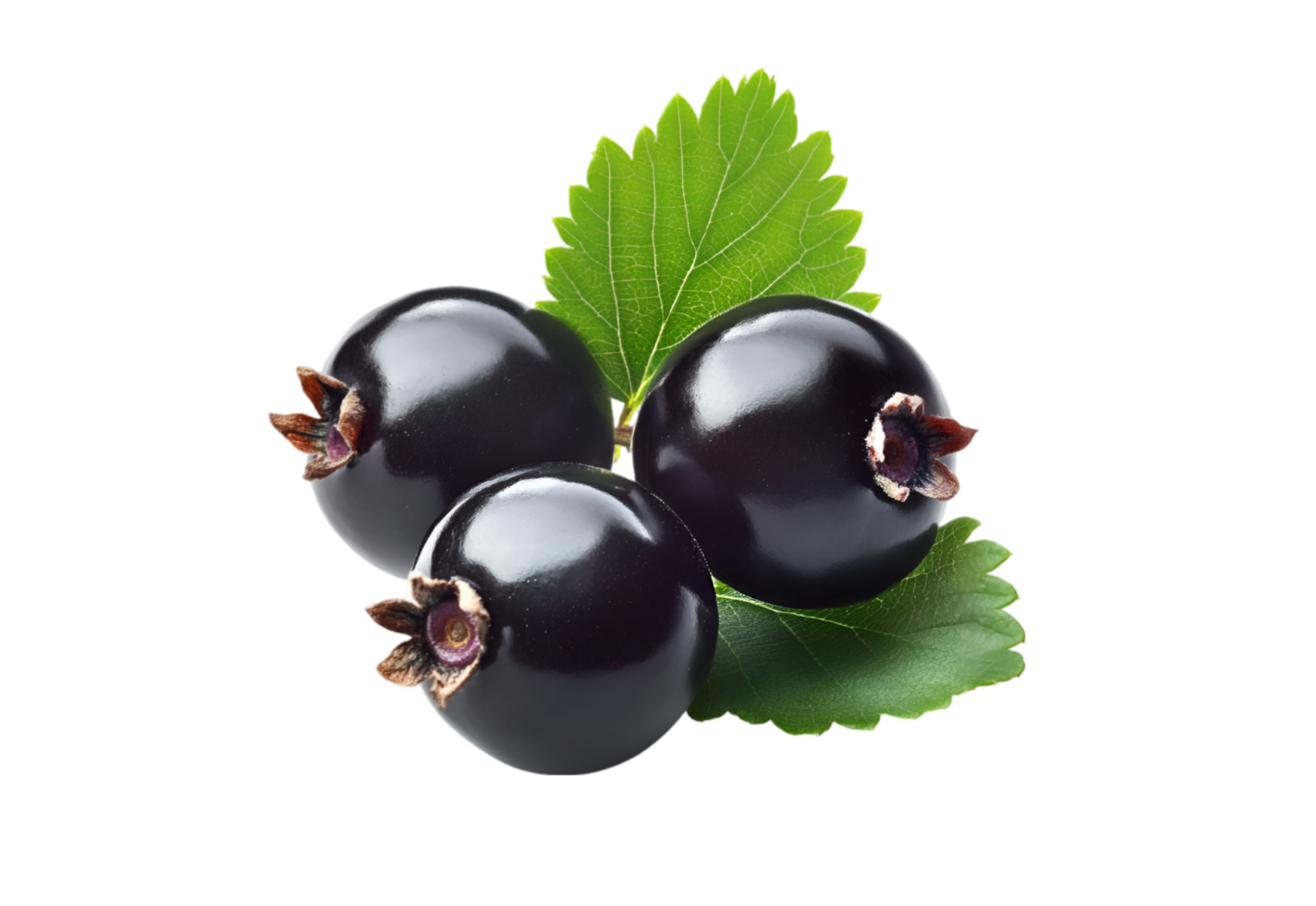 Black currants with green leaves isolated on a transparent background png