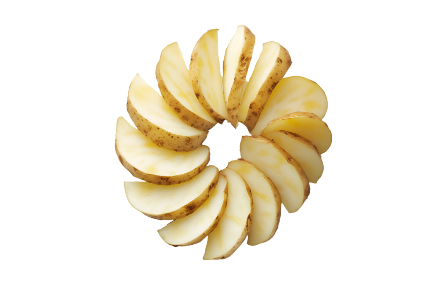 Sliced potato in a circular pattern isolated on a transparent background png