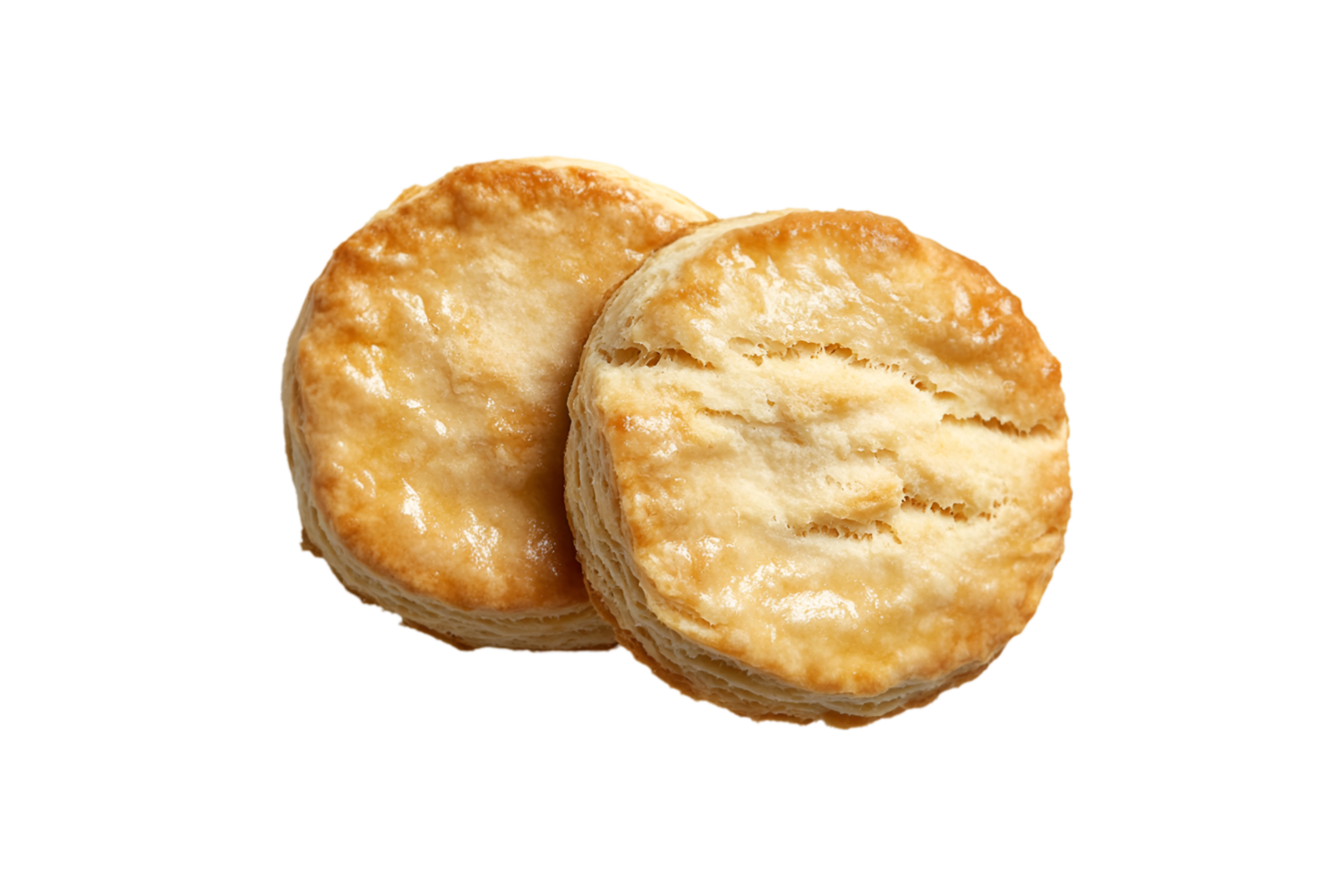 Two flaky biscuits on a transparent background png