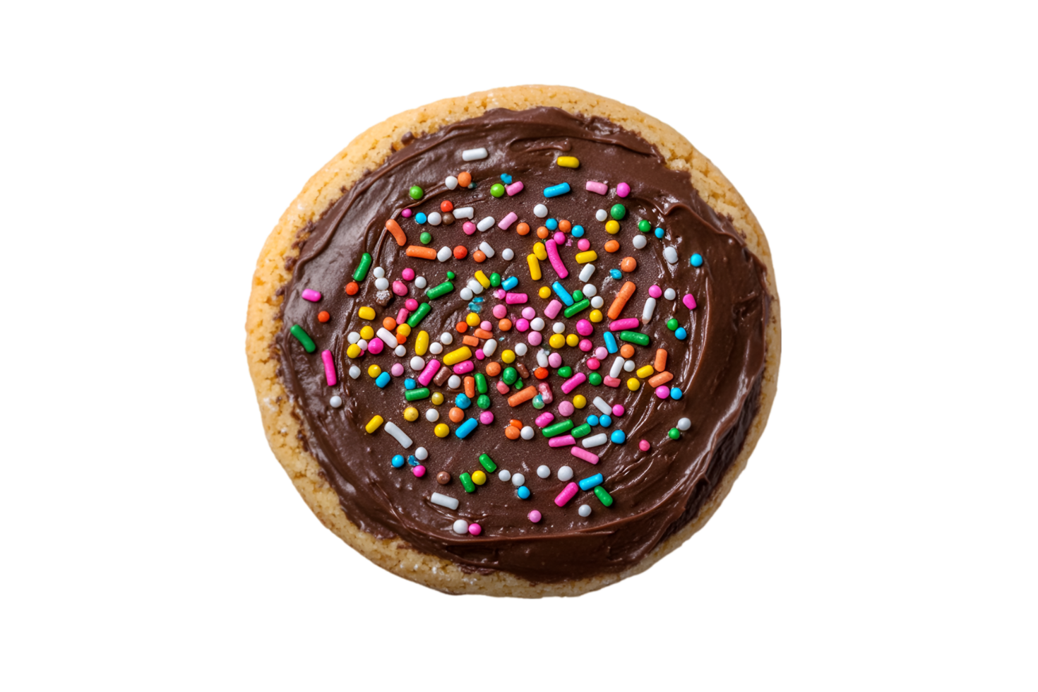 Chocolate cookie with colorful sprinkles isolated on a transparent background png