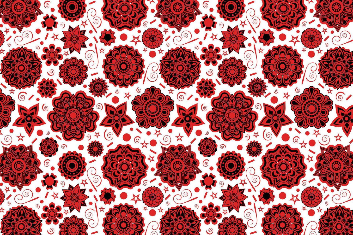Red flowers mandala abstract seamless repeat pattern vector