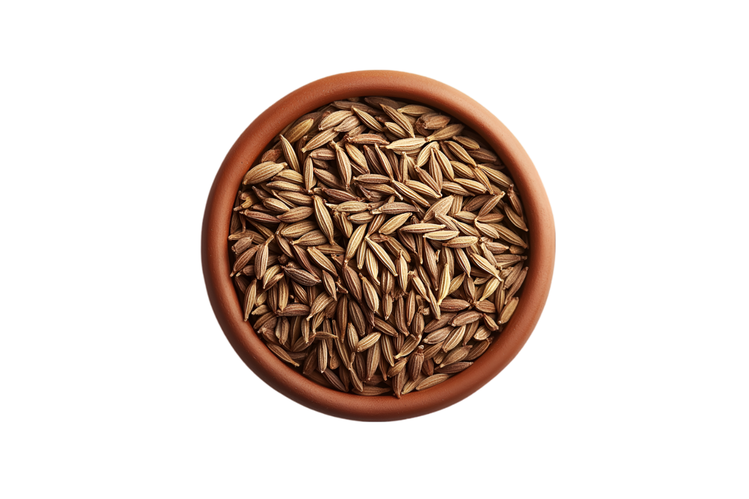Bowl of cumin seeds isolated on a transparent background png