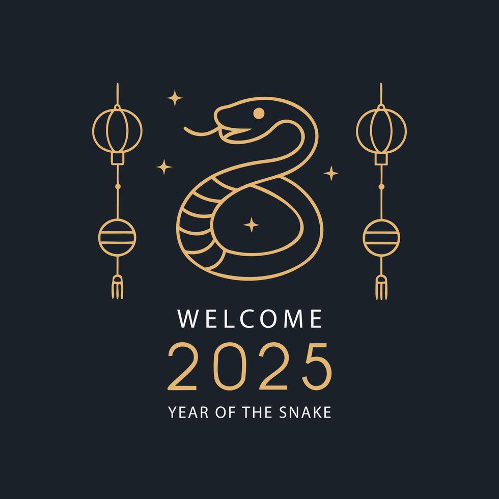 Welcome 2025 with stylish snake design and festive lanterns vector