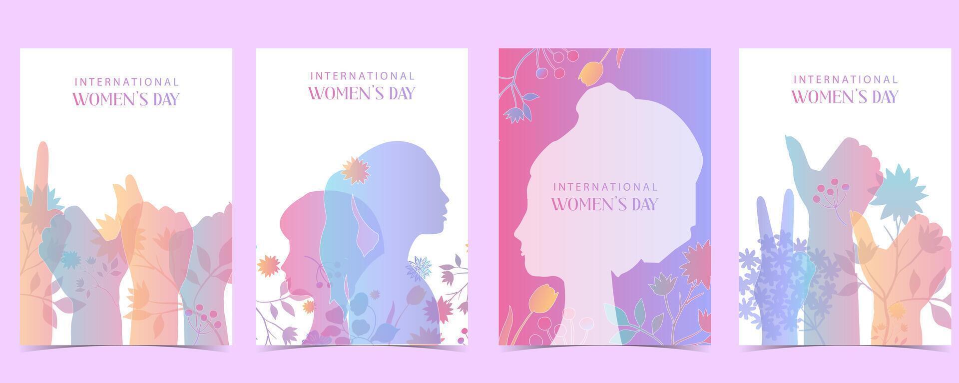 International women's day background with flower and pink and purple gradient style for vertical a4 design vector