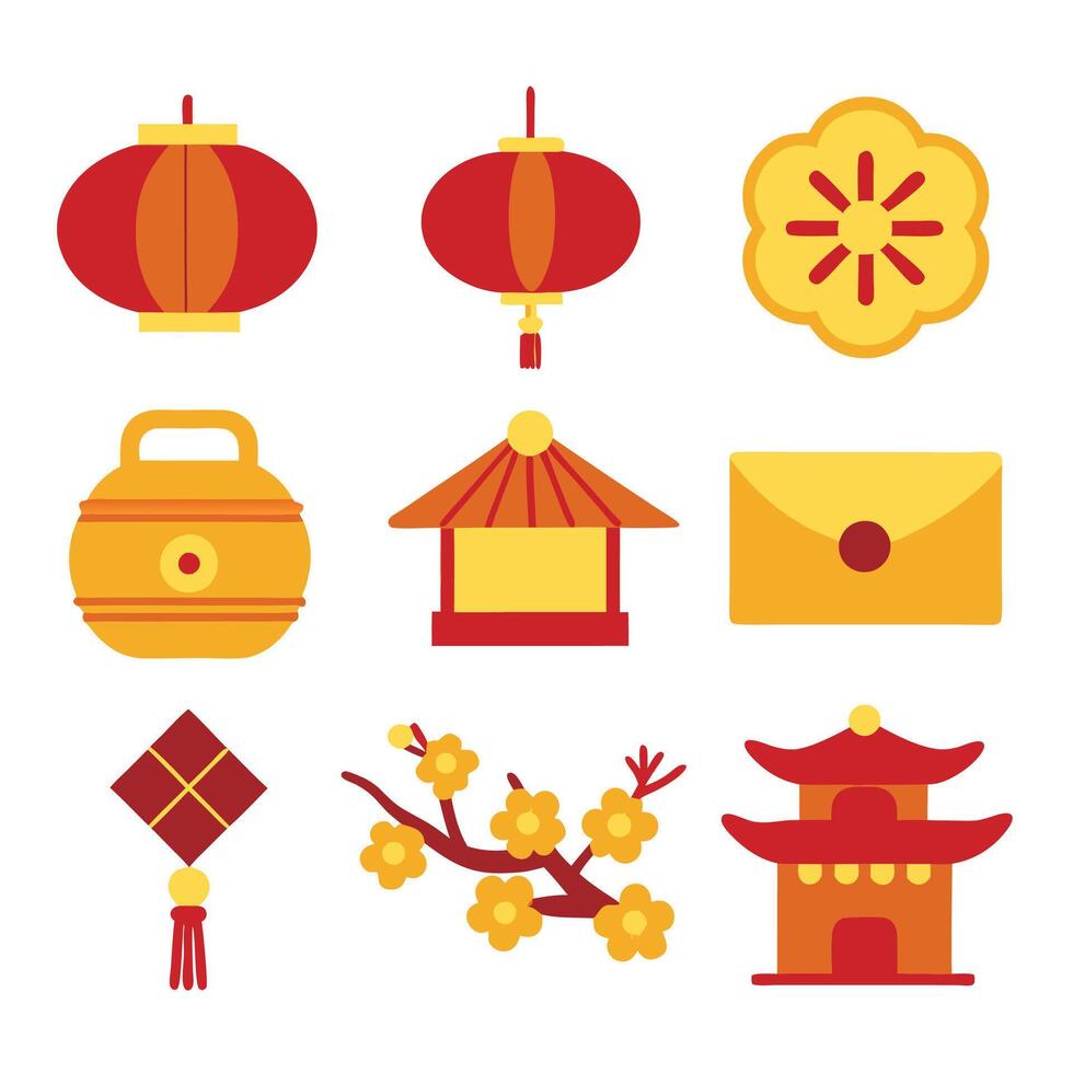 Red and Gold Chinese New Year Icon Set vector