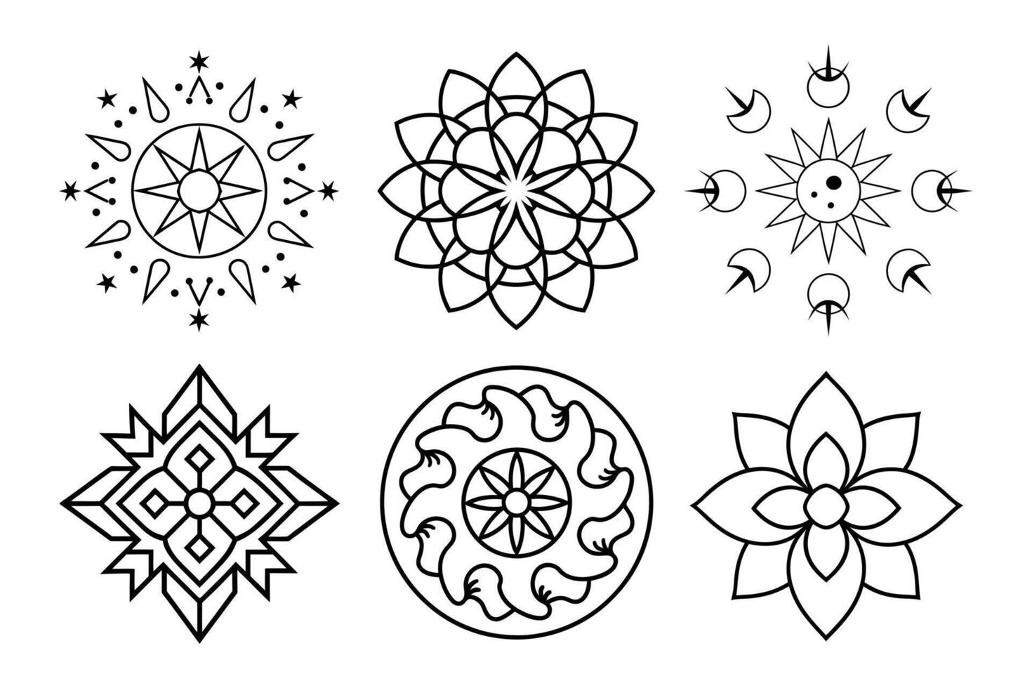 Symmetrical Mandala Illustrations Set vector