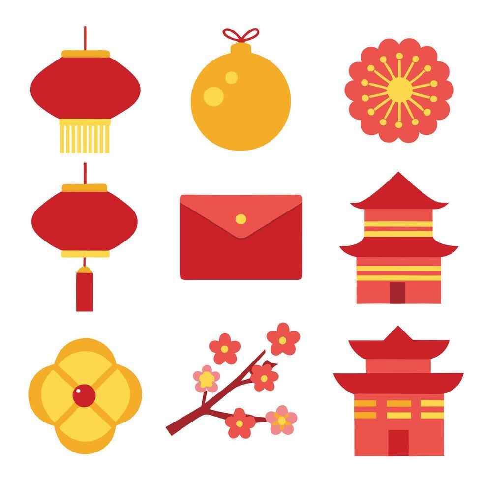 Celebratory Icons for the Lunar New Year vector