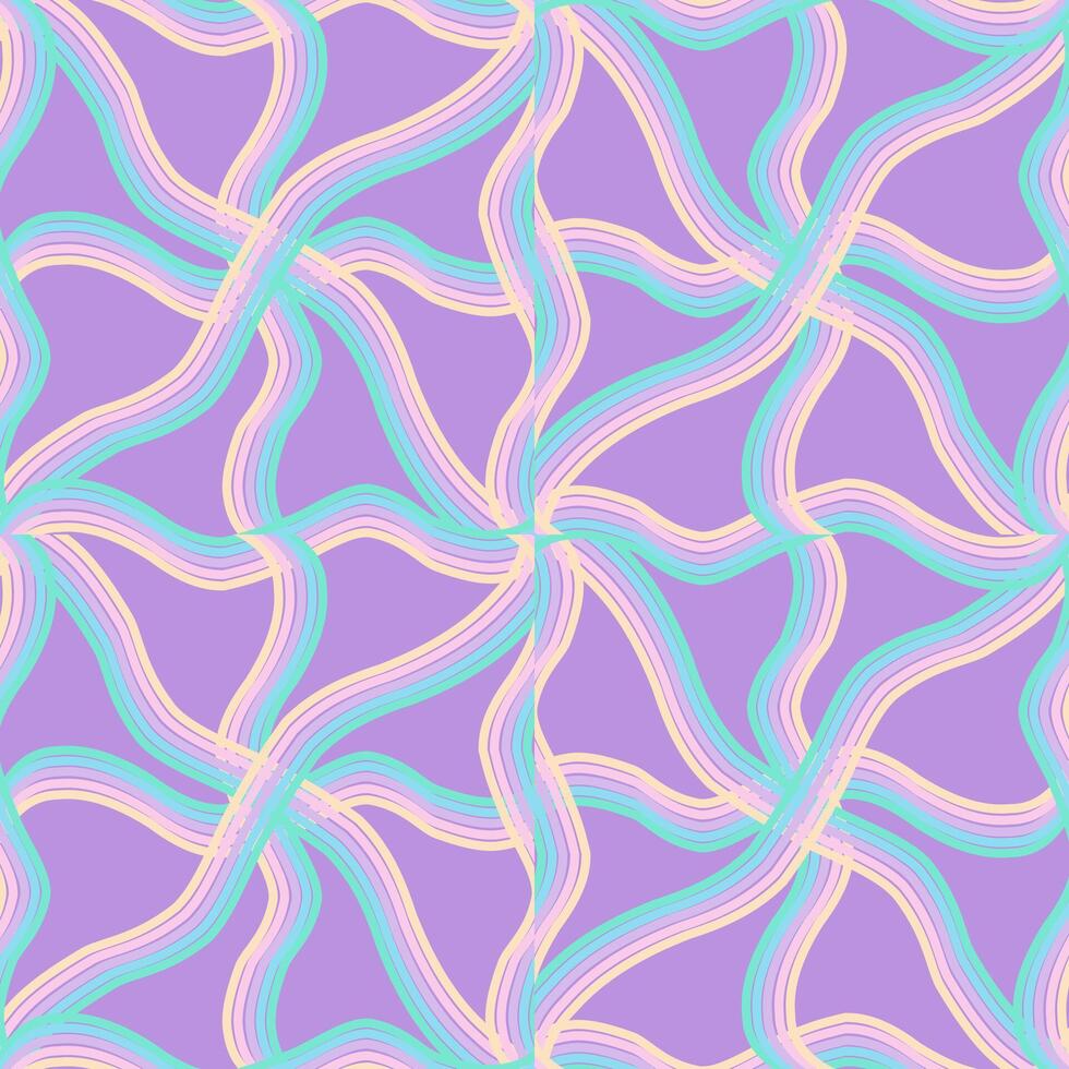 Abstract Line art Rainbows of geometric on purple background. Seamless pattern. vector
