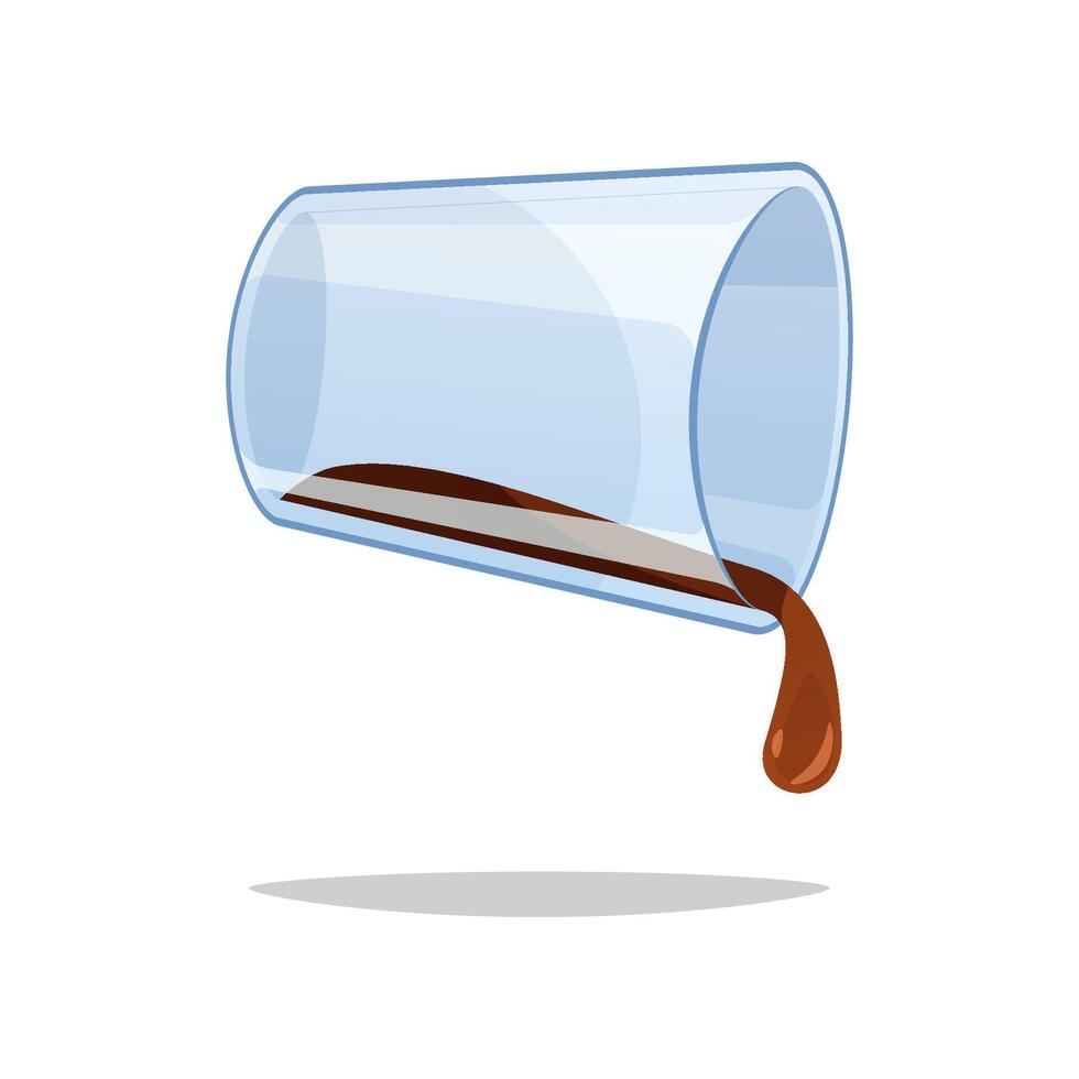 Glass pouring coffee or soda water isolated on white background. vector