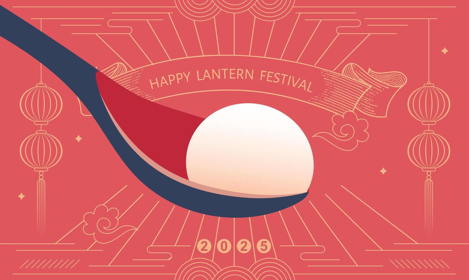 Modern Lantern Festival Design with Tangyuan Illustration on Red Background for card, banner Template. vector