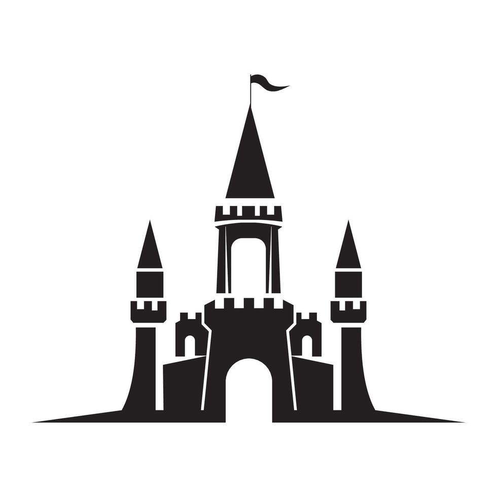 A castle with a flag on top and a tower vector