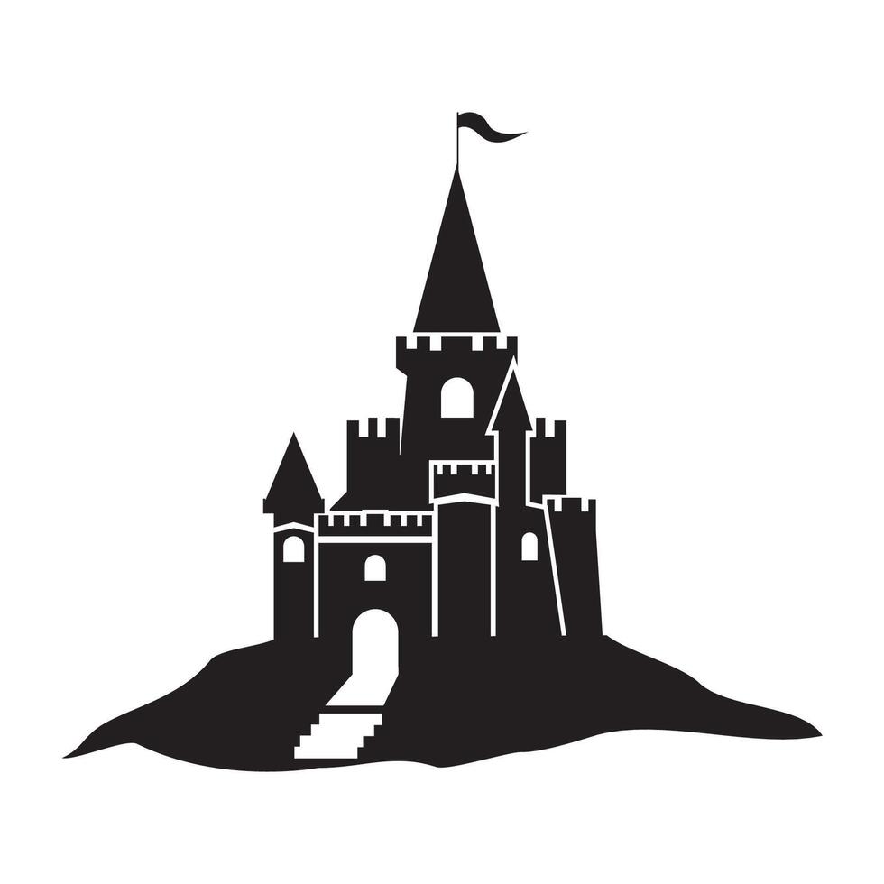 A castle on a hill with a flag on top vector