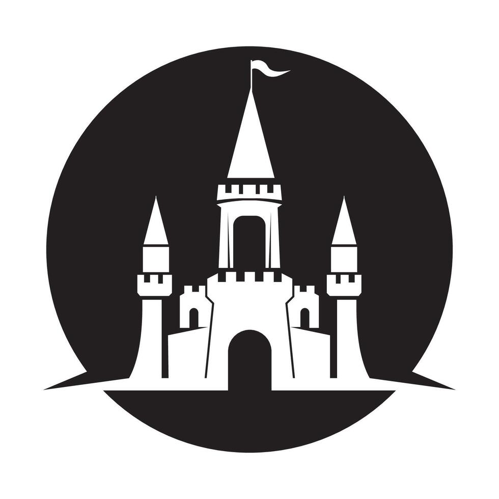 A black and white castle logo vector