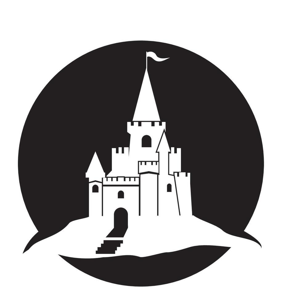 A castle in a black and white circle vector